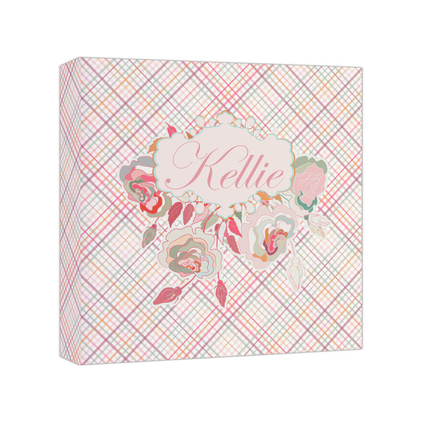 Custom Modern Plaid & Floral Canvas Print - 8x8 (Personalized)