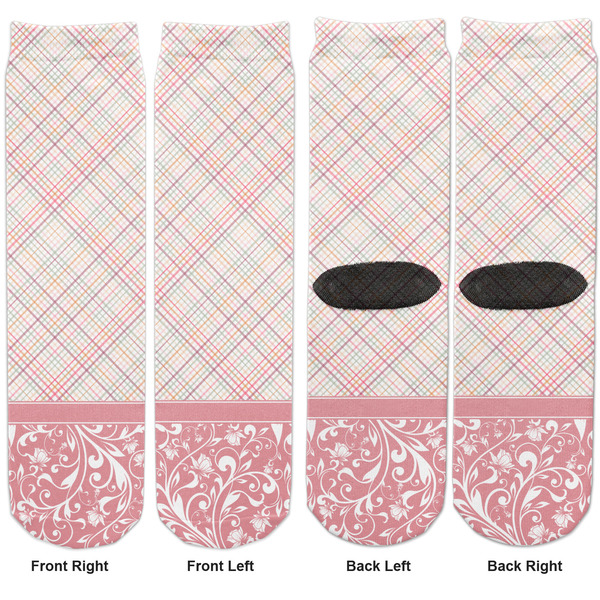 Modern Plaid & Floral Adult Crew Socks - Double Pair - Front and Back - Apvl