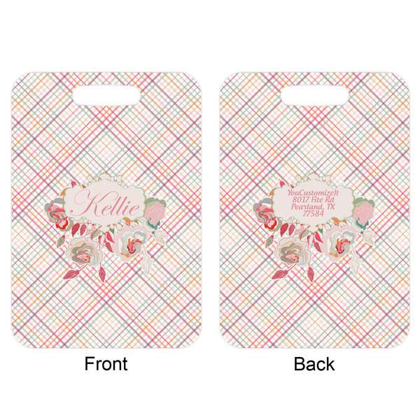 Modern Plaid & Floral Aluminum Luggage Tag (Front + Back)