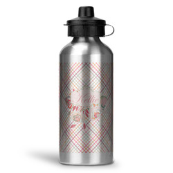 Modern Plaid & Floral Water Bottle - Aluminum - 20 oz (Personalized)