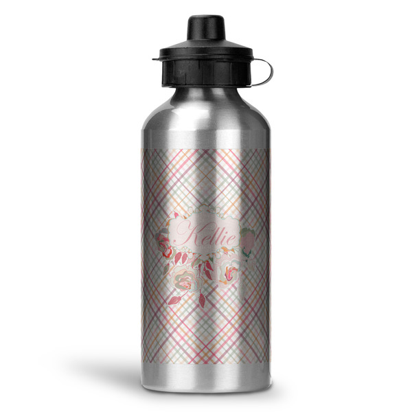 Custom Modern Plaid & Floral Water Bottle - Aluminum - 20 oz (Personalized)