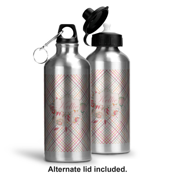 Modern Plaid & Floral Aluminum Water Bottle - Alternate lid options