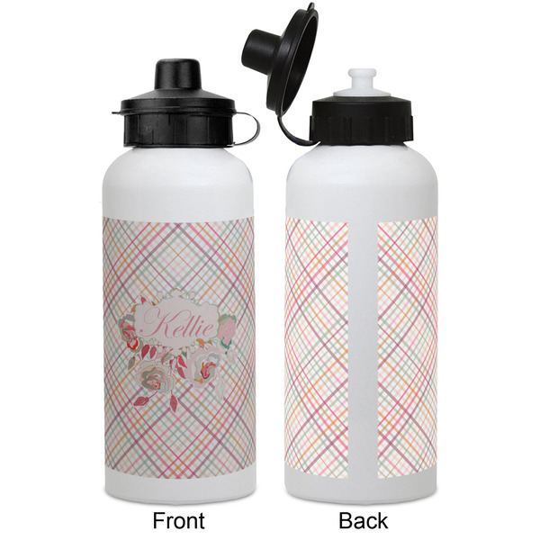 Modern Plaid & Floral Aluminum Water Bottle - White APPROVAL