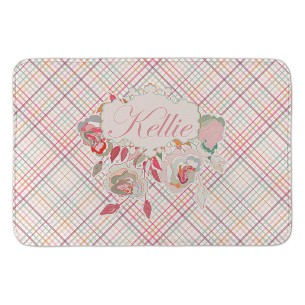 Custom Modern Plaid & Floral Anti-Fatigue Kitchen Mat (Personalized)