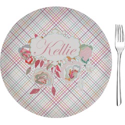 Modern Plaid & Floral 8" Glass Appetizer / Dessert Plates - Single or Set (Personalized)