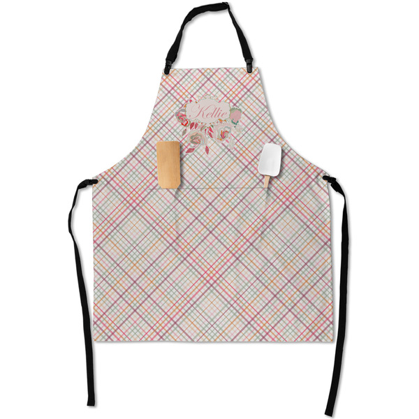 Custom Modern Plaid & Floral Apron With Pockets w/ Name or Text