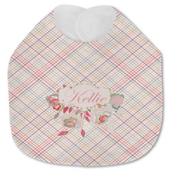 Modern Plaid & Floral Jersey Knit Baby Bib w/ Name or Text