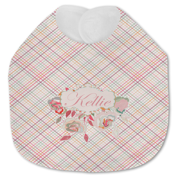 Custom Modern Plaid & Floral Jersey Knit Baby Bib w/ Name or Text