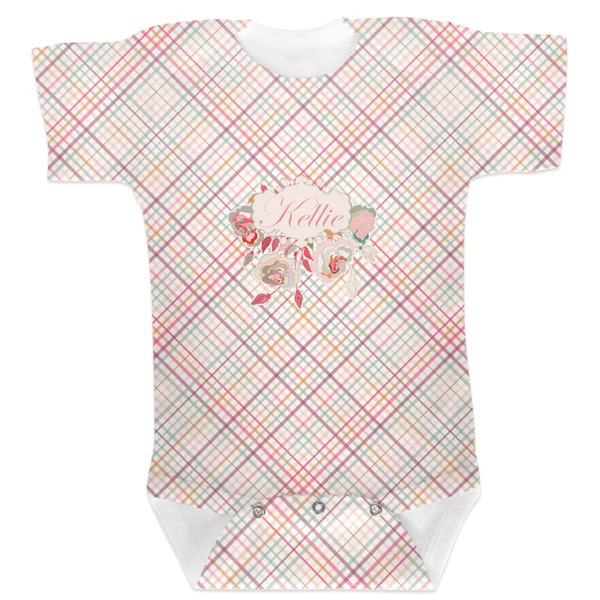 Custom Modern Plaid & Floral Baby Bodysuit (Personalized)