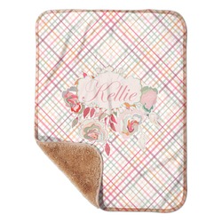 Modern Plaid & Floral Sherpa Baby Blanket - 30" x 40" w/ Name or Text