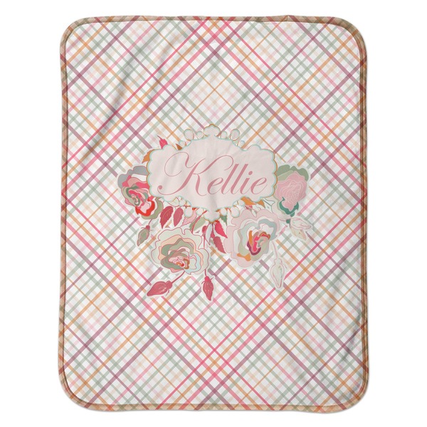 Modern Plaid & Floral Baby Sherpa Blanket - Flat