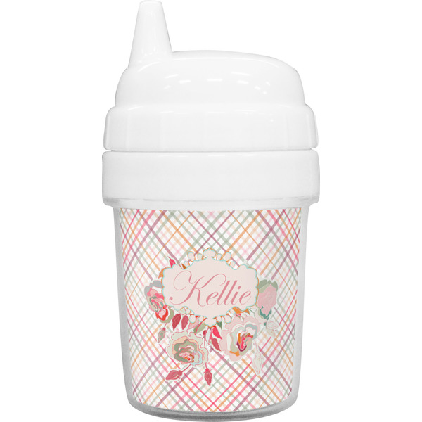Custom Modern Plaid & Floral Baby Sippy Cup (Personalized)