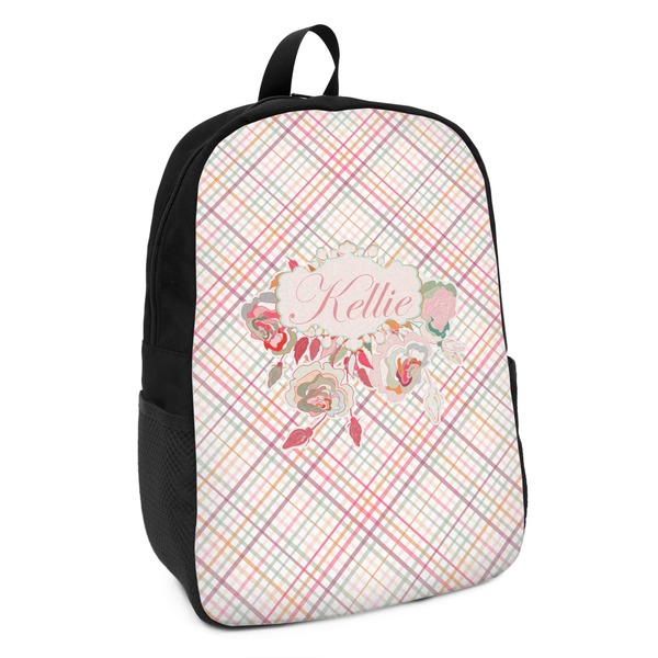 Custom Modern Plaid & Floral Kids Backpack (Personalized)