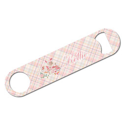 Modern Plaid & Floral Bar Bottle Opener - White w/ Name or Text