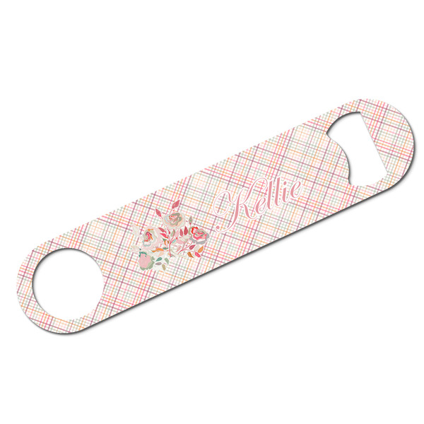 Custom Modern Plaid & Floral Bar Bottle Opener w/ Name or Text