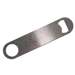 Modern Plaid & Floral Bar Bottle Opener - Silver w/ Name or Text