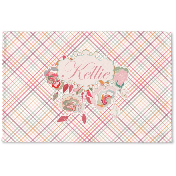 Custom Modern Plaid & Floral Woven Mat (Personalized)