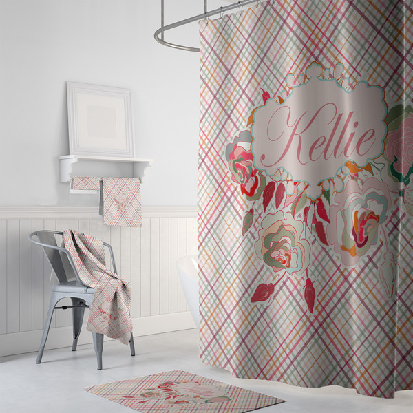 Modern Plaid & Floral Bath Towel Sets - 3-piece - In Context