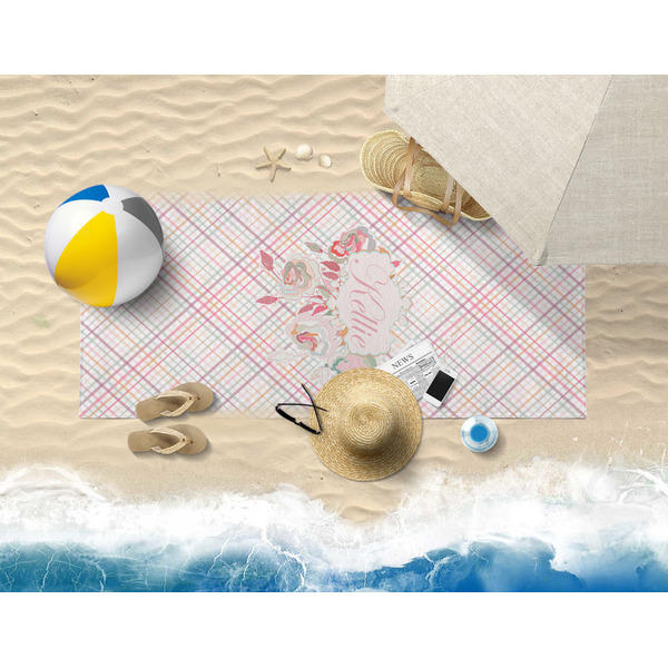 Modern Plaid & Floral Beach Towel Lifestyle