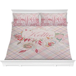 Modern Plaid & Floral Comforter Set - King (Personalized)