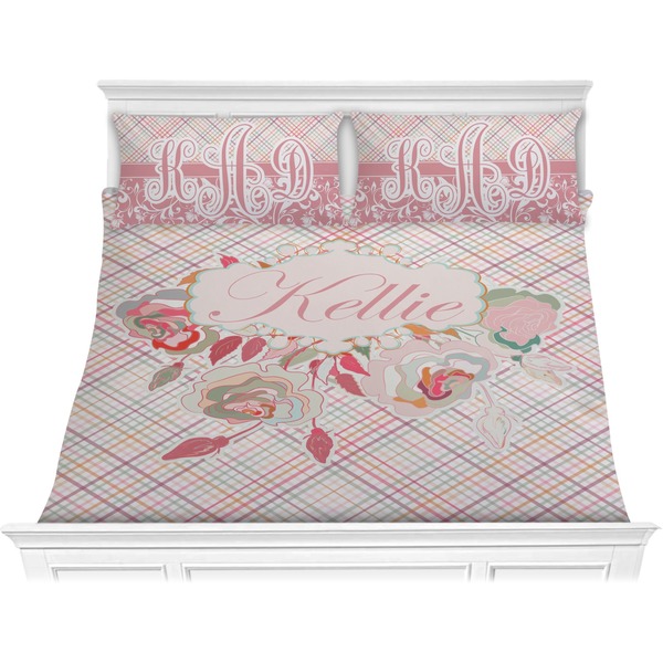 Custom Modern Plaid & Floral Comforter Set - King (Personalized)