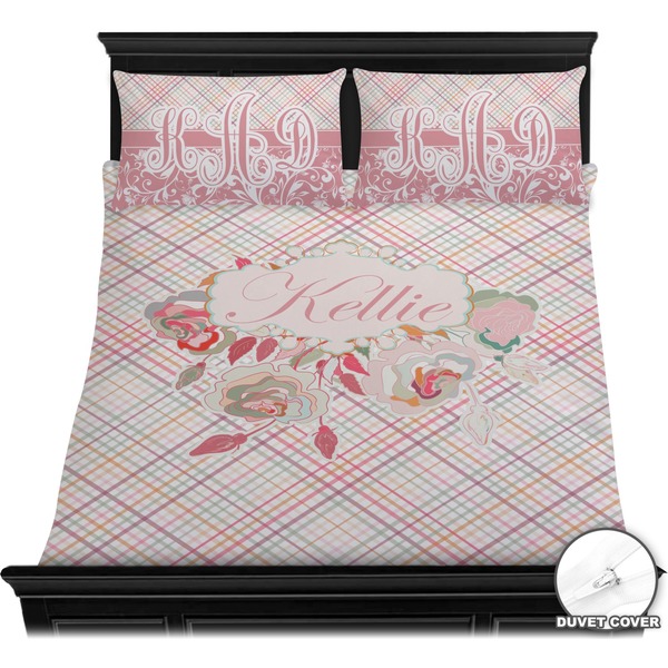 Modern Plaid & Floral Bedding Set (Queen) - Duvet
