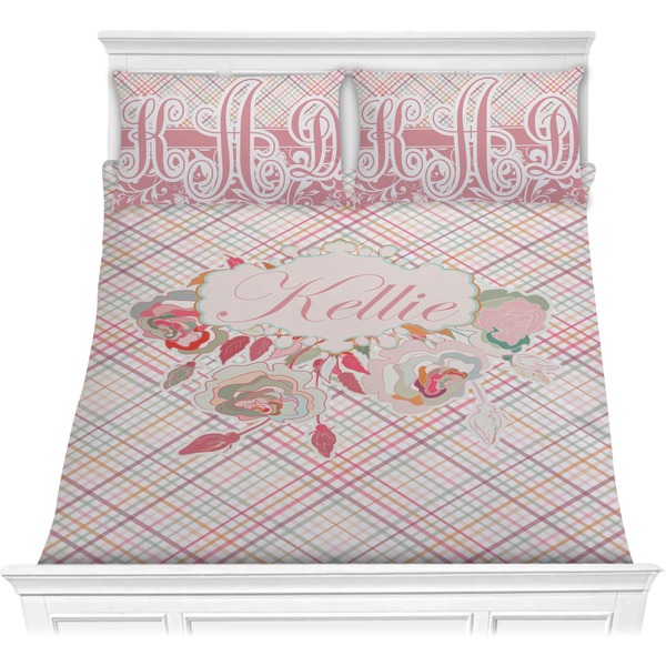 Custom Modern Plaid & Floral Comforter Set - Full / Queen (Personalized)