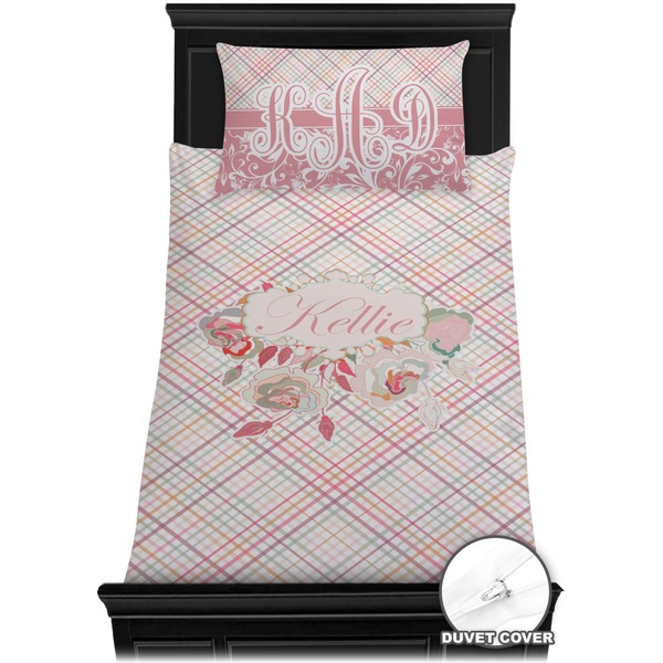 Modern Plaid & Floral Bedding Set (Twin) - Duvet