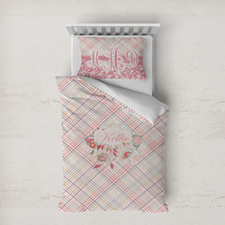 Modern Plaid & Floral Duvet Cover Set - Twin XL (Personalized)