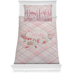 Modern Plaid & Floral Comforter Set - Twin (Personalized)