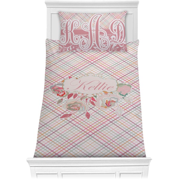 Modern Plaid & Floral Bedding Set (Twin)
