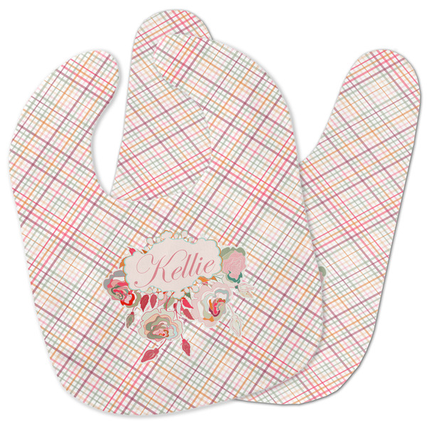 Custom Modern Plaid & Floral Baby Bib w/ Name or Text
