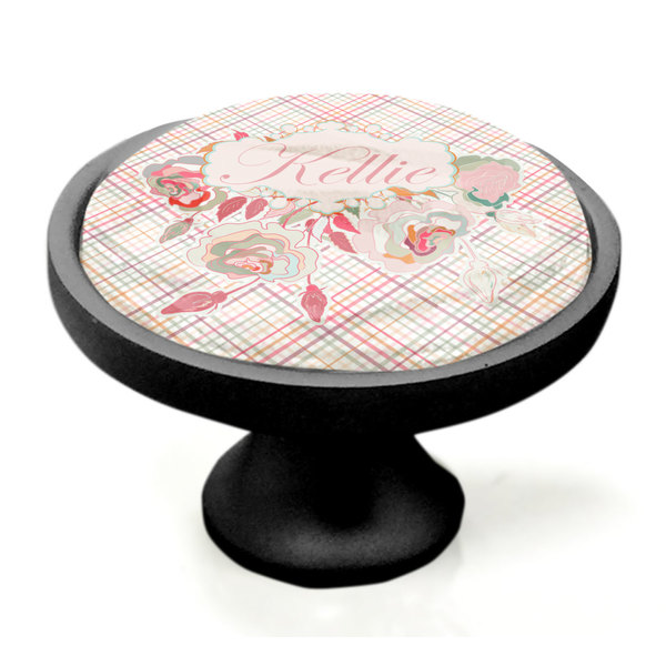 Modern Plaid & Floral Black Custom Cabinet Knob (Side)