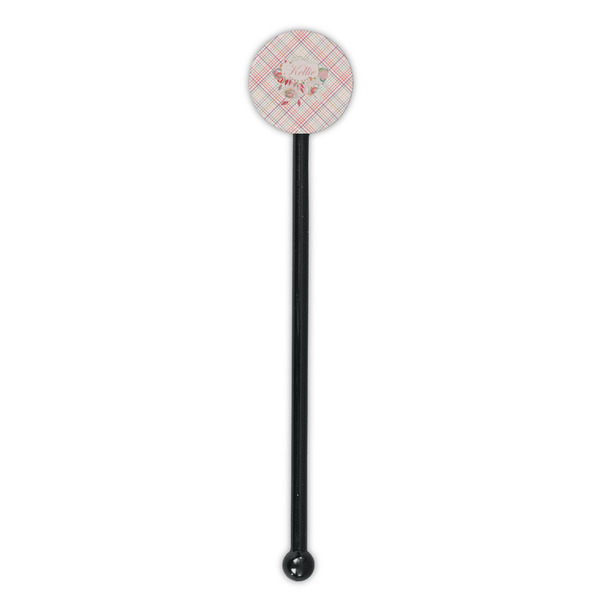 Modern Plaid & Floral Black Plastic 5.5" Stir Stick - Round - Single Stick