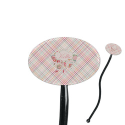 Modern Plaid & Floral 7" Oval Plastic Stir Sticks - Black - Single Sided (Personalized)