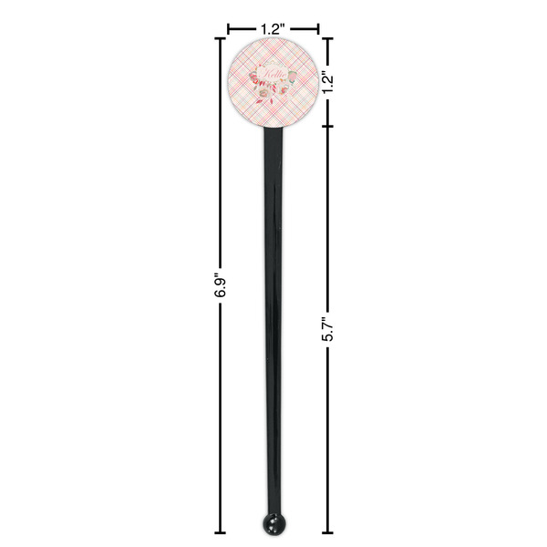 Modern Plaid & Floral Black Plastic 7" Stir Stick - Round - Dimensions