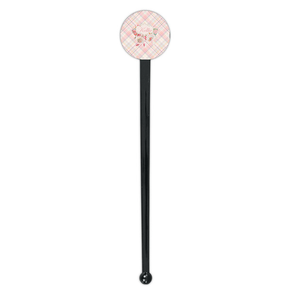 Modern Plaid & Floral Black Plastic 7" Stir Stick - Round - Single Stick