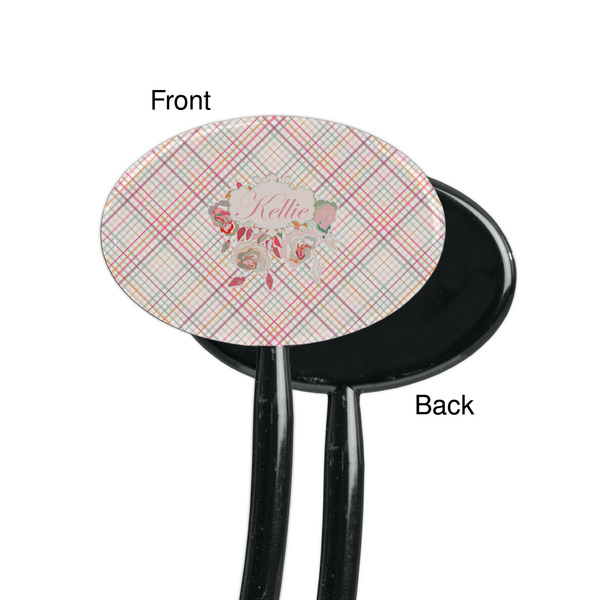 Modern Plaid & Floral Black Plastic 7" Stir Stick - Single Sided - Oval - Front & Back