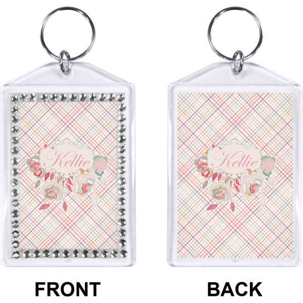 Modern Plaid & Floral Bling Keychain (Front + Back)