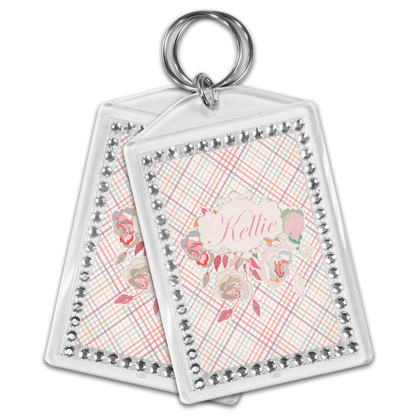 Modern Plaid & Floral Bling Keychain - MAIN