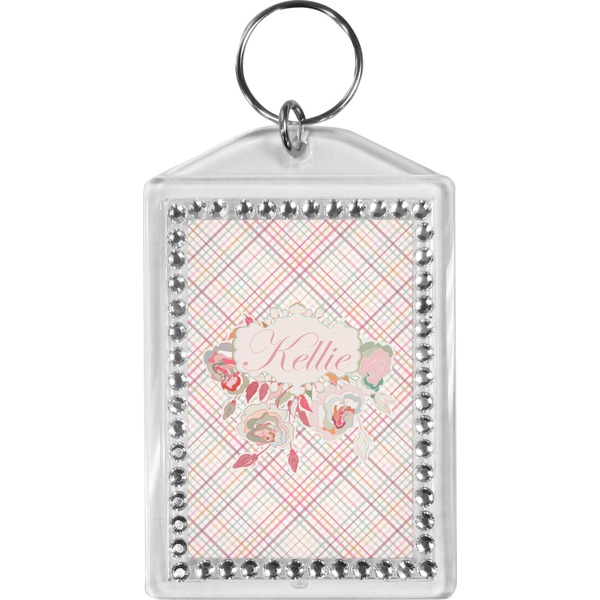 Custom Modern Plaid & Floral Bling Keychain (Personalized)