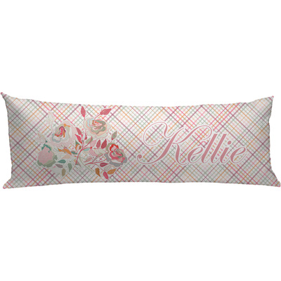 Custom Modern Plaid & Floral Body Pillow Case (Personalized)