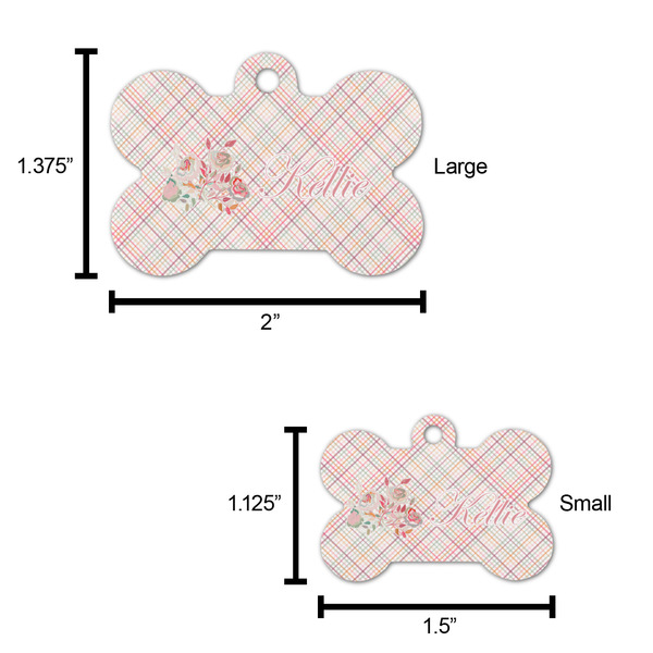 Modern Plaid & Floral Bone Shaped Dog ID Tag - Large - Scale