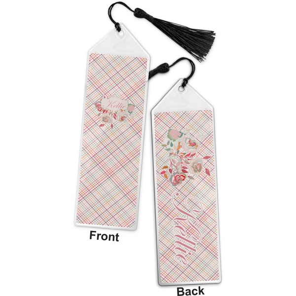 Modern Plaid & Floral Bookmark with tassel - Front and Back