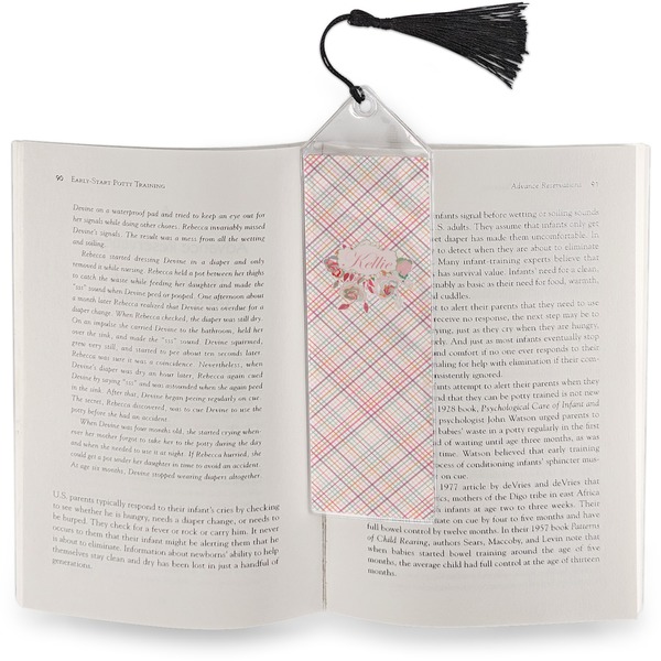 Modern Plaid & Floral Bookmark with tassel - In book