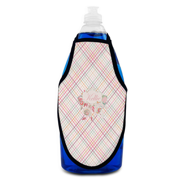Modern Plaid & Floral Bottle Apron - Soap - FRONT