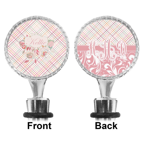 Modern Plaid & Floral Bottle Stopper - Front and Back