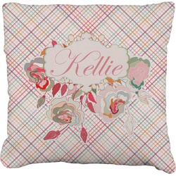 Modern Plaid & Floral Faux-Linen Throw Pillow 16" (Personalized)