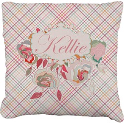 Modern Plaid & Floral Faux-Linen Throw Pillow 18" (Personalized)