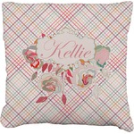Modern Plaid & Floral Faux-Linen Throw Pillow 20" (Personalized)